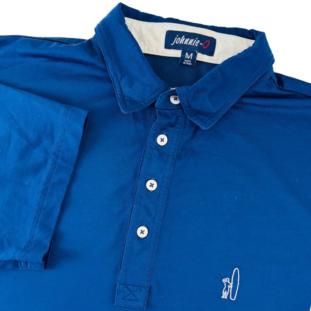 Johnnie-O Mens Blue Short Sleeve Polo Performance Golf Shirt Size M Surfer Logo